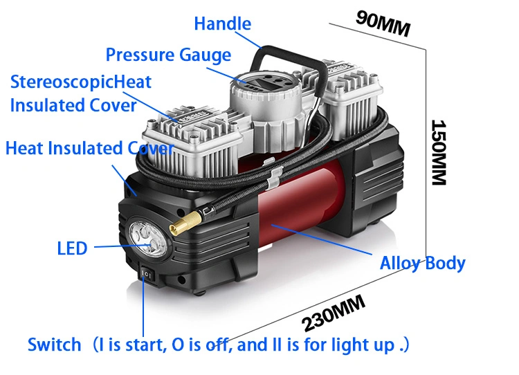 High Speed Double Cylinder Tyre Inflator Air Compressor Pump Heavy Duty 2 Cylinder Car Air Compressor Tire Inflator