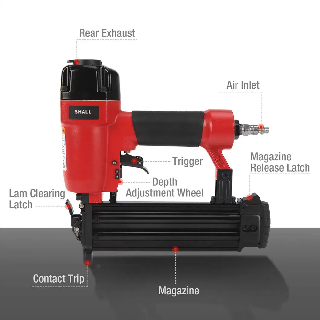 Shall 20-Gauge Pneumatic Brad Air Nailer Compatible with 13/32" to 7/8" Nails Depth Adjustment Air Nail Gun for Woodworking